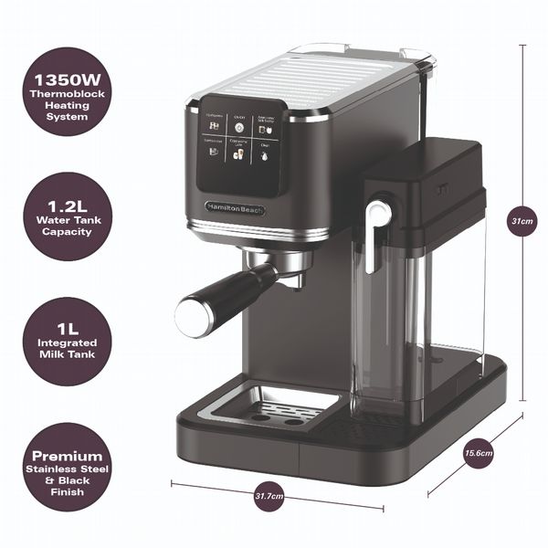 Hamilton Beach BaristaPro + Touch 8 in 1 Espresso With Milk Black
