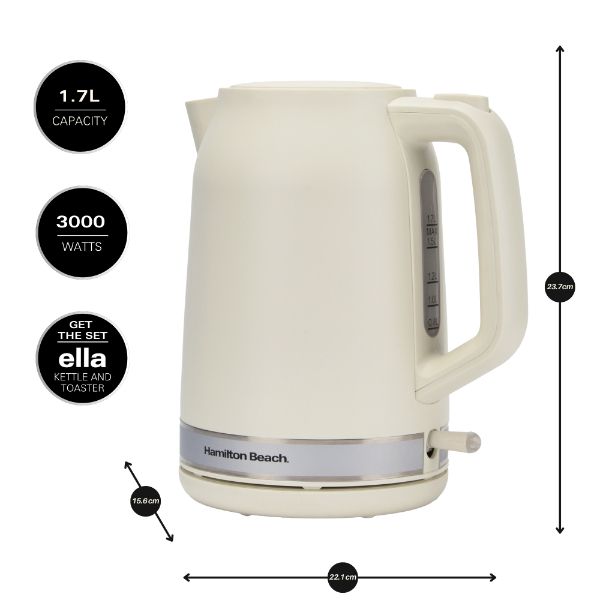 Hamilton Beach Ella Kitchen Bundle Latte - Kettle,  2 Slice Toaster and Cream Microwave