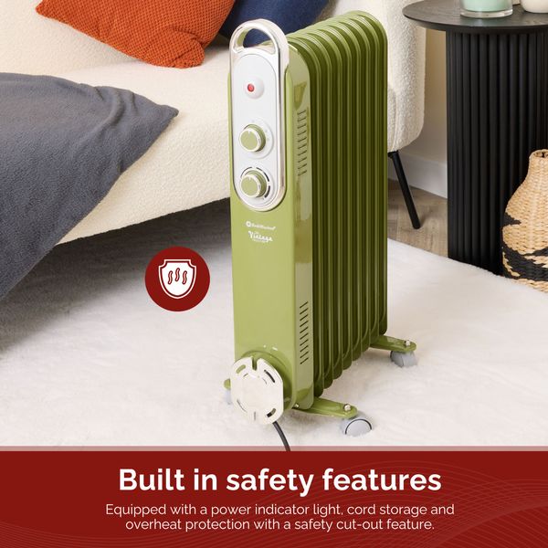 Rediffusion Vintage 9 Fin Oil Filled Radiator Green