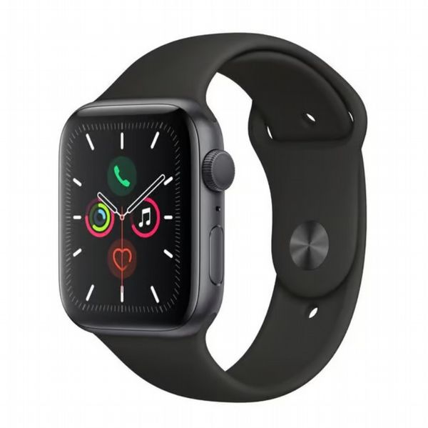 Refurbished Apple Watch Series 5 44mm Space Grey Aluminum case, Black Sport Strap, GPS. LIKE NEW