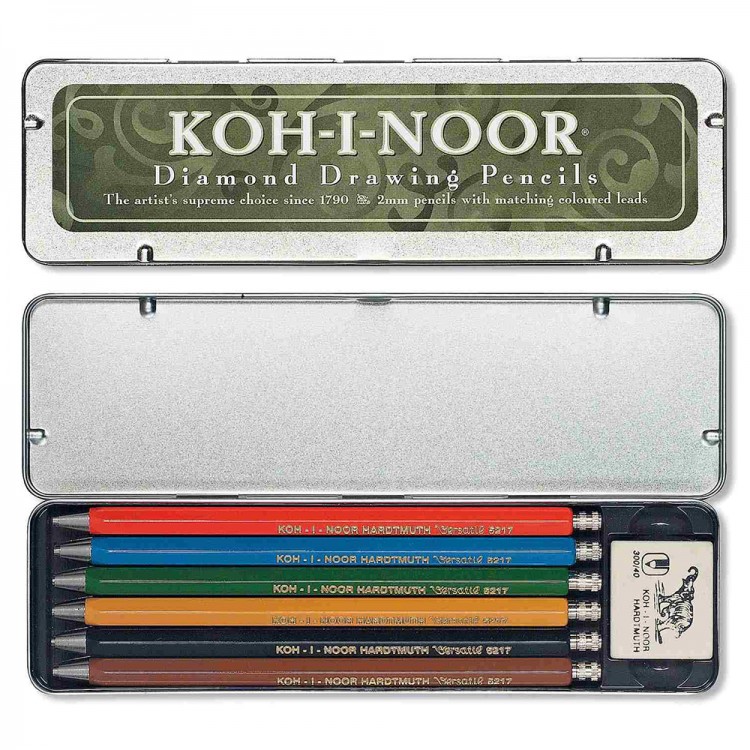Koh-I-Noor : Diamond Drawing Mechanical Pencil Set : 5 Coloured & 1 Graphite Pencil with Eraser